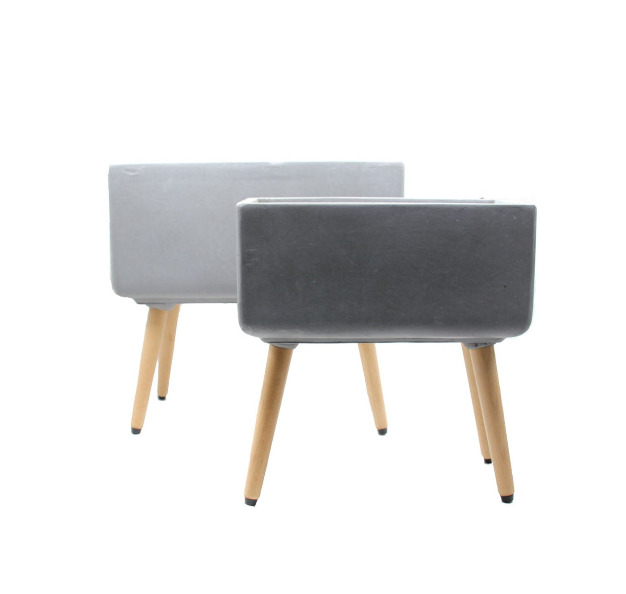 Vaso rettangolare in cemento e resina su gambe in legno  - CONFIG0171