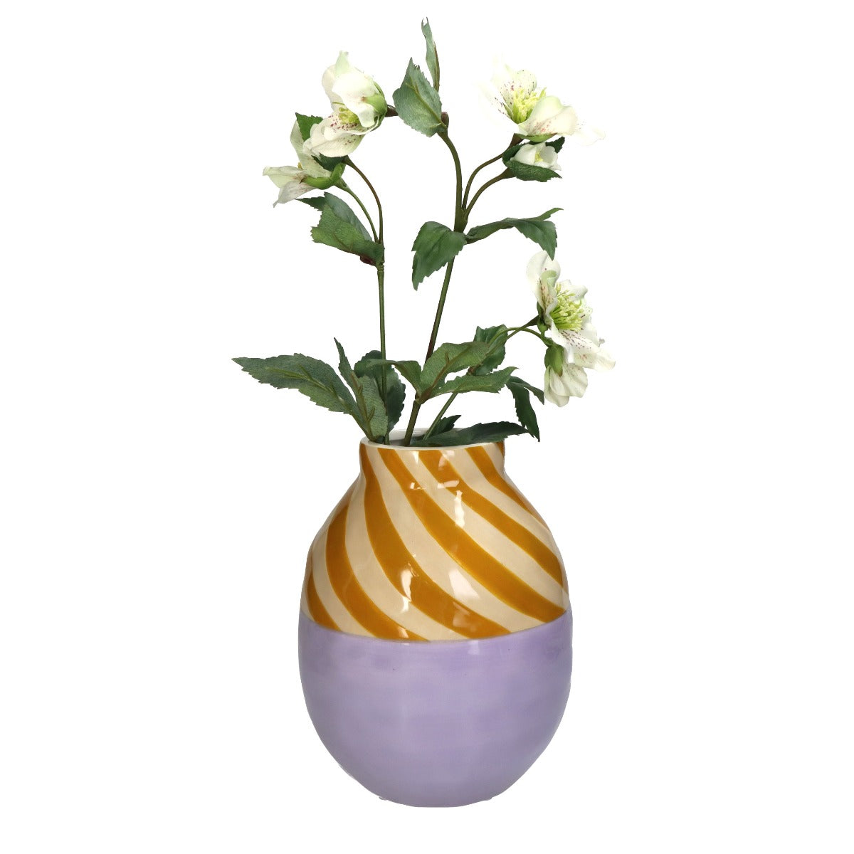Vaso a Strisce Senape e Lilla in Ceramica H20,4 cm | Vai di design in ceramica colorata - KAL-1999