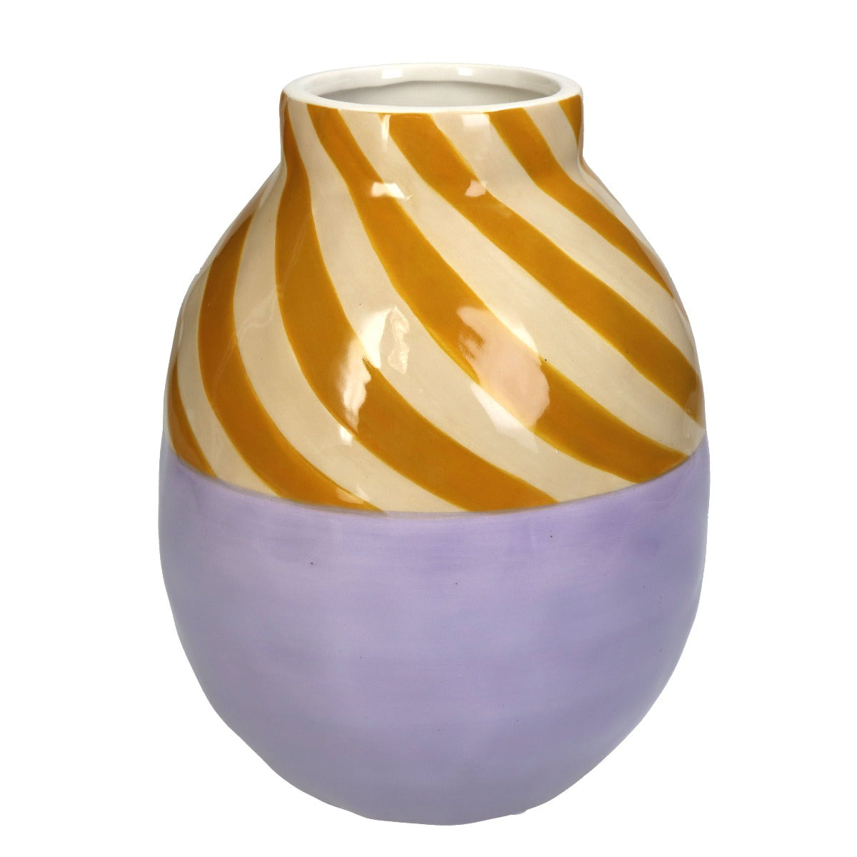 Vaso a Strisce Senape e Lilla in Ceramica H20,4 cm | Vai di design in ceramica colorata - KAL-1999