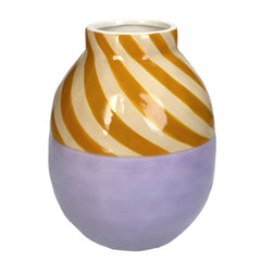 Vaso a Strisce Senape e Lilla in Ceramica H20,4 cm | Vai di design in ceramica colorata - KAL-1999