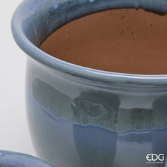 Vaso Cachepot Bombato in Terracotta Blu H32 D38 EDG Enzo De Gasperi