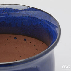 Vaso Cachepot Bombato in Terracotta Blu H24 D30 EDG Enzo De Gasperi