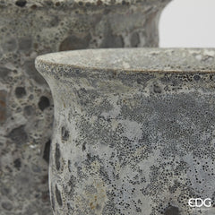 Vaso Cachepot Bombato in Terracotta con Finitura anticata White Grey H24 D30 EDG Enzo De Gasperi