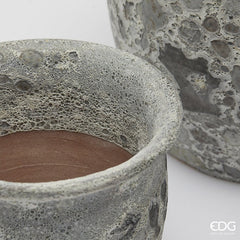 Vaso Cachepot Bombato in Terracotta con Finitura anticata White Grey H24 D30 EDG Enzo De Gasperi