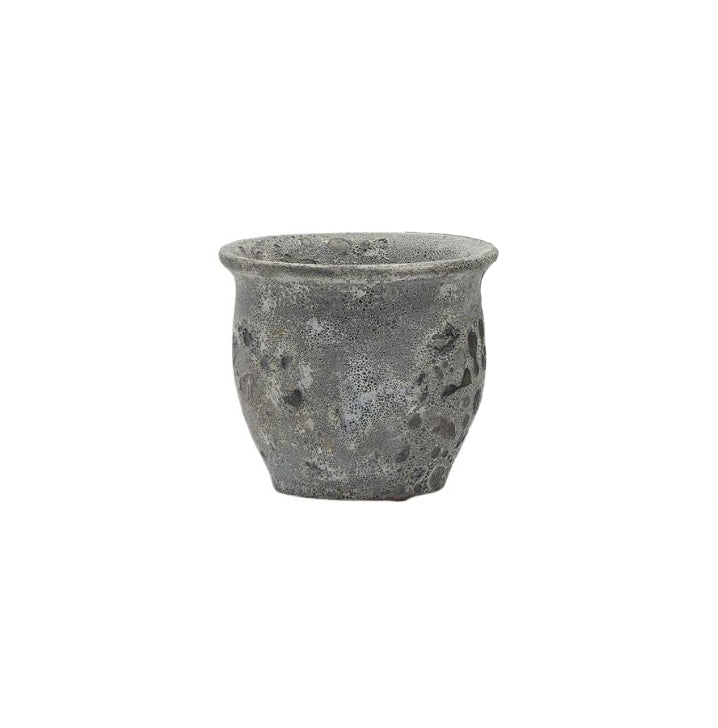 Vaso Cachepot Bombato in Terracotta con Finitura anticata White Grey H20 D23  EDG Enzo De Gasperi