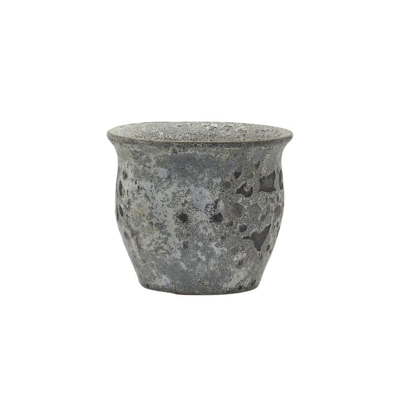 Vaso Cachepot Bombato in Terracotta con Finitura anticata White Grey H24 D30 EDG Enzo De Gasperi