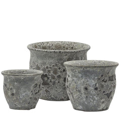 Vaso Cachepot Bombato in Terracotta con Finitura anticata White Grey H32 D38 EDG Enzo De Gasperi