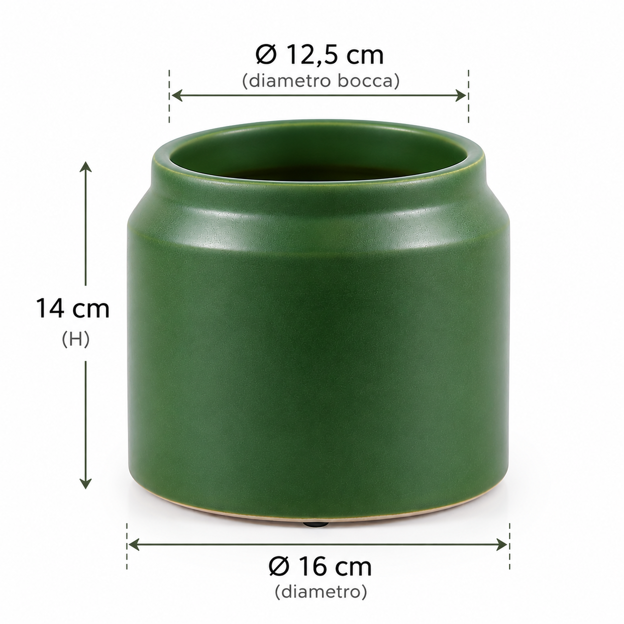 Cachepot EDG Enzo De Gasperi in ceramica verde opaca dimensioni H 14 × Ø 16 cm. 