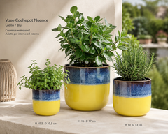 Vaso Cachepot Nuance Rotondo Giallo/Blu H16 D17 Cm – EDG Enzo De Gasperi