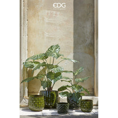 Vaso Cachepot Simil Bamboo in Terracotta Verde H16 D19 EDG Enzo De Gasperi