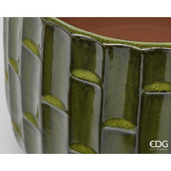 Vaso Cachepot Simil Bamboo in Terracotta Verde H27 D30 EDG Enzo De Gasperi