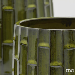 Vaso Cachepot Simil Bamboo in Terracotta Verde H21 D23 EDG Enzo De Gasperi
