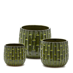 Vaso Cachepot Simil Bamboo in Terracotta Verde H16 D19 EDG Enzo De Gasperi