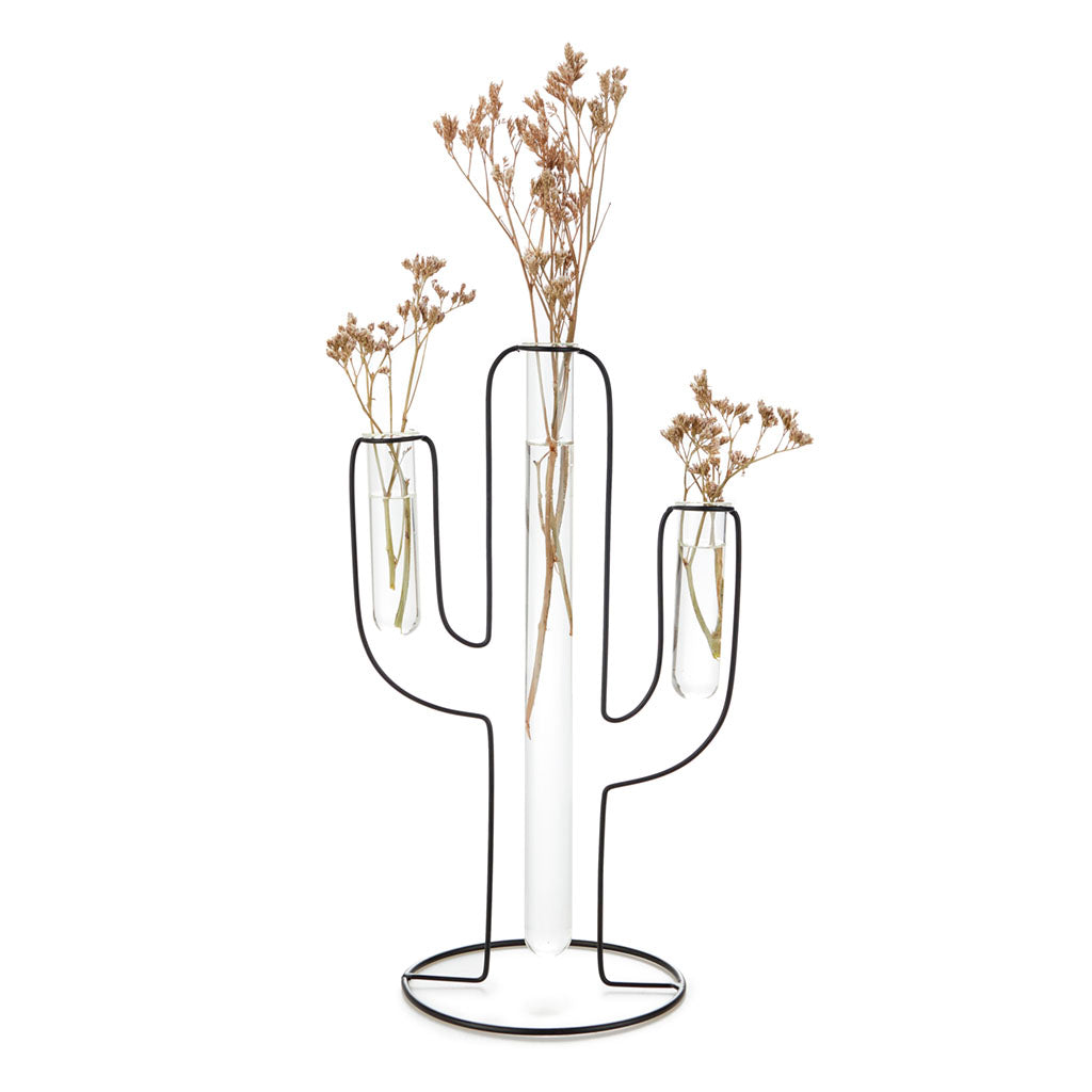 Vaso Cactus Silhouette nero in metallo e vetro H34 - 27582