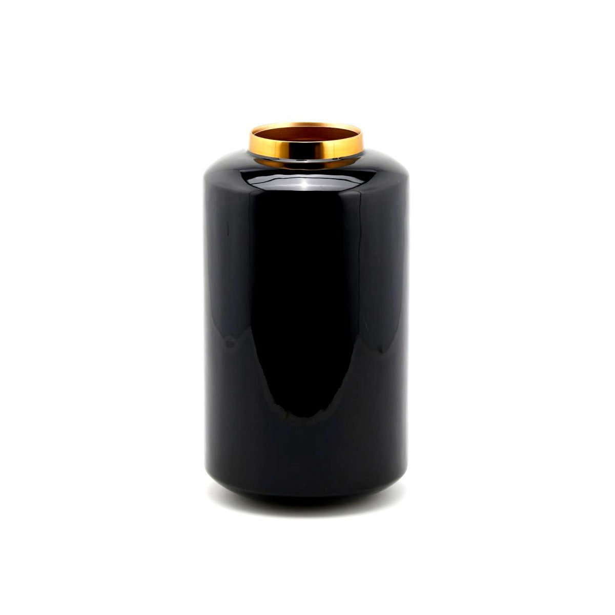 Vaso Charm Bombato Nero Collo Oro H33 D19 | Vasi in metallo Design EDG - 602009,99