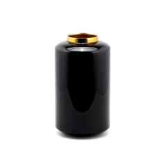 Vaso Charm Bombato Nero Collo Oro H33 D19 | Vasi in metallo Design EDG - 602009,99