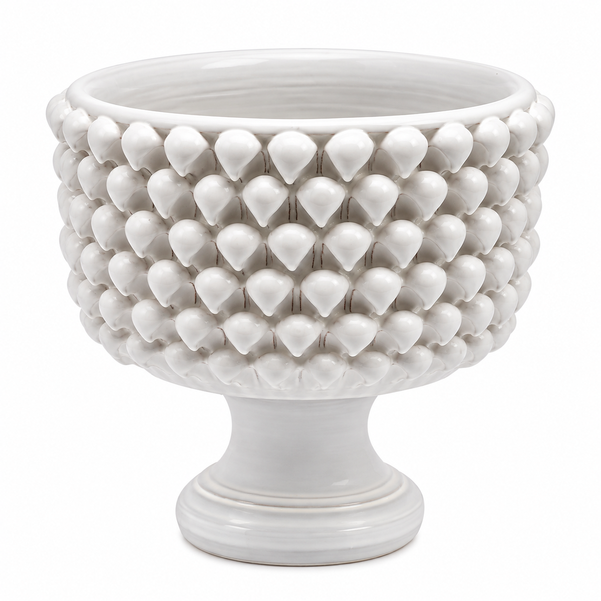Vaso Ciotola Fenice Pigna con piede EDG Enzo De Gasperi in ceramica bianca waterproof Ø 33 × H 31 cm.