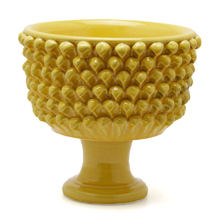 Vaso Ciotola Fenice Pigna Con Piede Ceramica Gialla H31 D33 EDG - Enzo De Gasperi - 1100351A200