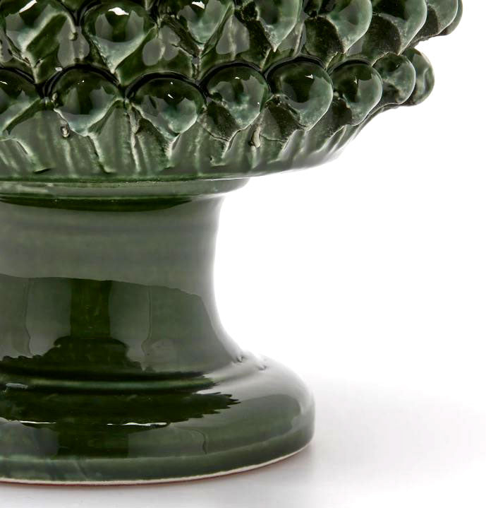 Vaso Ciotola Fenice Pigna Con Piede Ceramica Verde H24,5 D28 EDG - Enzo De Gasperi - 1100352A700