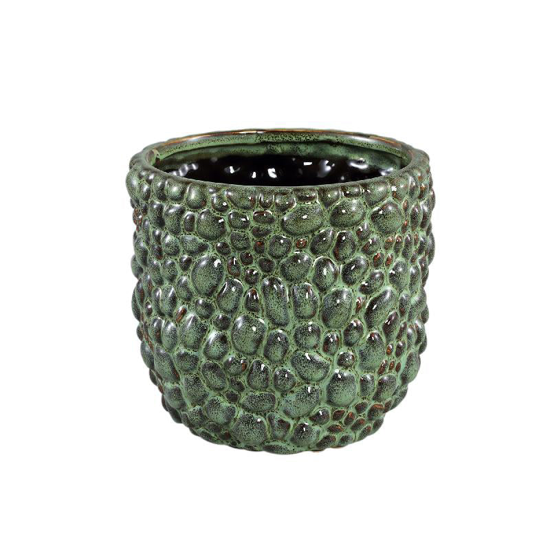Danillo - Portavaso in ceramica verde con motivo a goccie rotonde H15,5 - 713535