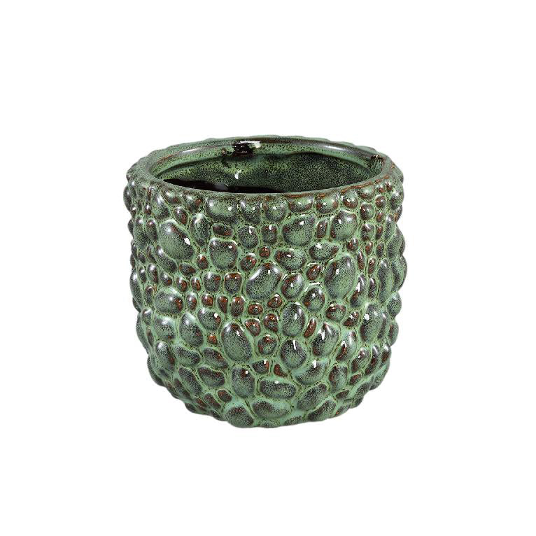 Danillo - Portavaso in ceramica verde con motivo a goccie rotonde H13,5 - 713534