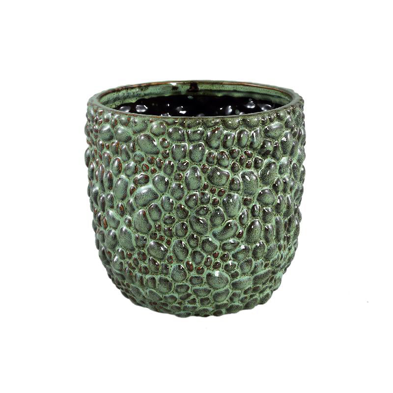 Danillo - Portavaso in ceramica verde con motivo a goccie rotonde H20 - 713536