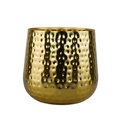 Dettaglio vaso in alluminio oro martellato diametro 25 cm