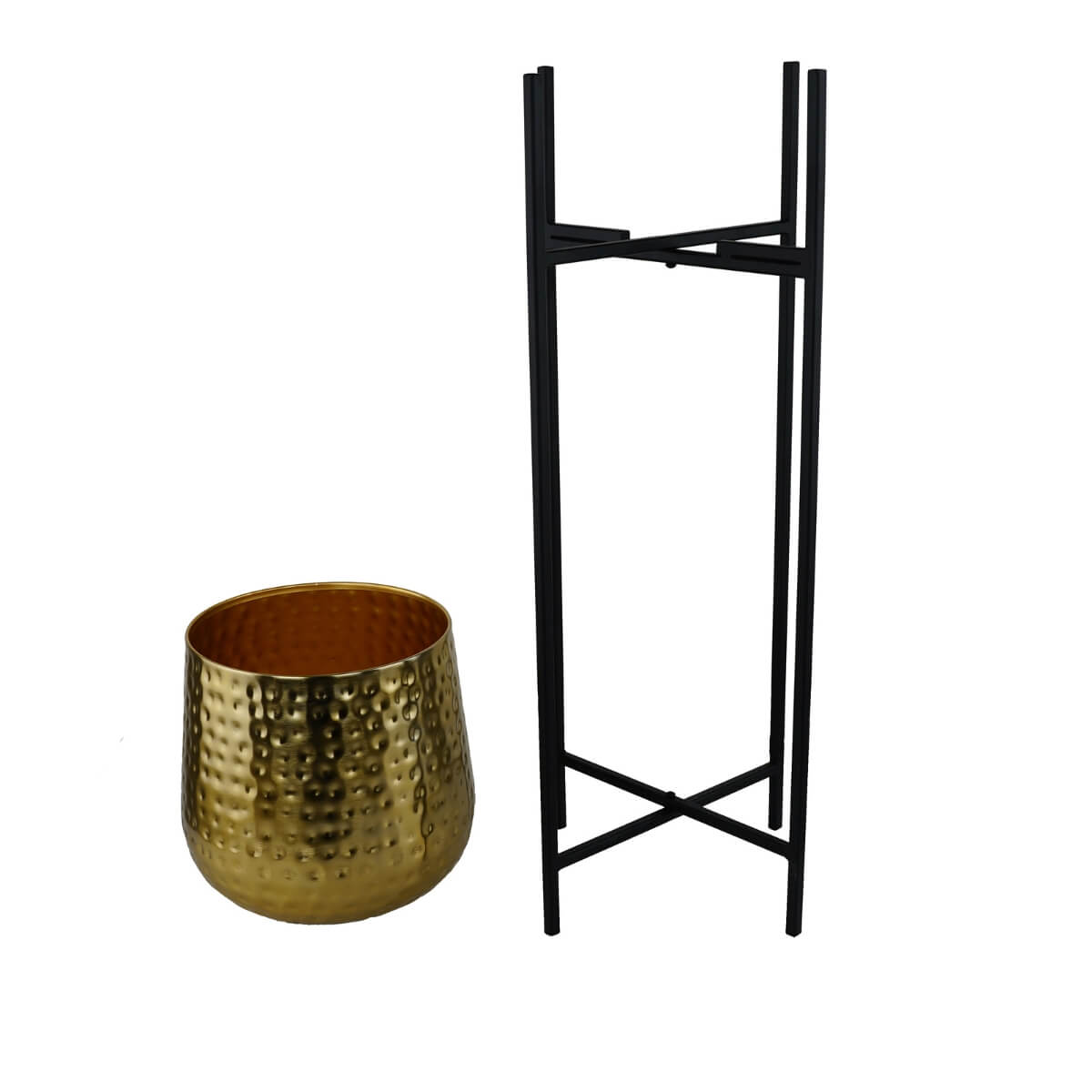 Vaso oro martellato removibile con supporto alto in metallo nero H90