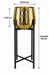Vaso decorativo oro con supporto nero L dimensioni Ø25 H90 cm