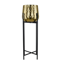 Vaso decorativo in alluminio oro martellato con supporto nero L H90 cm