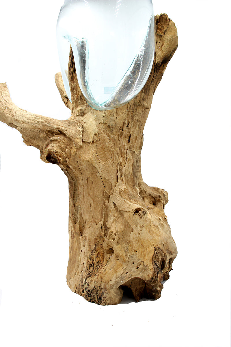 Vaso in vetro riciclato su legno naturale XL - 1735
