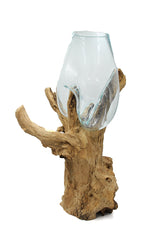 Vaso in vetro riciclato su legno naturale XL - 1735