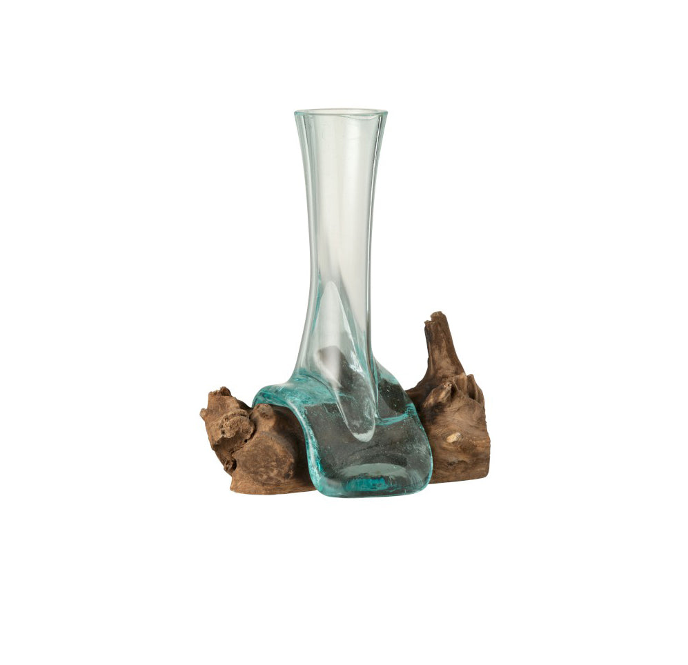 Vaso in vetro riciclato su legno naturale H30 - 1733