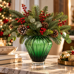 Vaso Diamante Verde EDG Enzo De Gasperi H 27 × Ø 23 cm ambientato con elegante composizione floreale