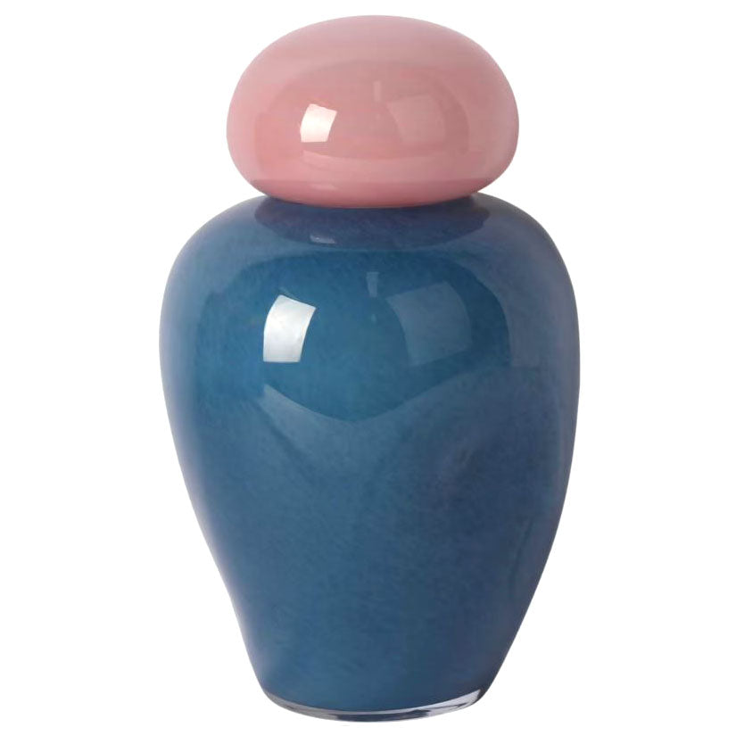Vaso Dulce M Vetro Blu con Tappo Rosa Chiaro | Vasi di Design in Vetro Colorato - PT4151BB