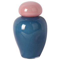 Vaso Dulce M Vetro Blu con Tappo Rosa Chiaro | Vasi di Design in Vetro Colorato - PT4151BB