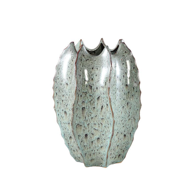 Emma - Vaso in ceramica grigia con bordo appuntito a costine alto H36 - 716644