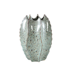 Emma - Vaso in ceramica grigia con bordo appuntito a costine alto H36 - 716644