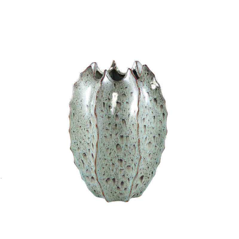 Emma - vaso in ceramica grigia con bordo appuntito a costine alto H31 - 716643