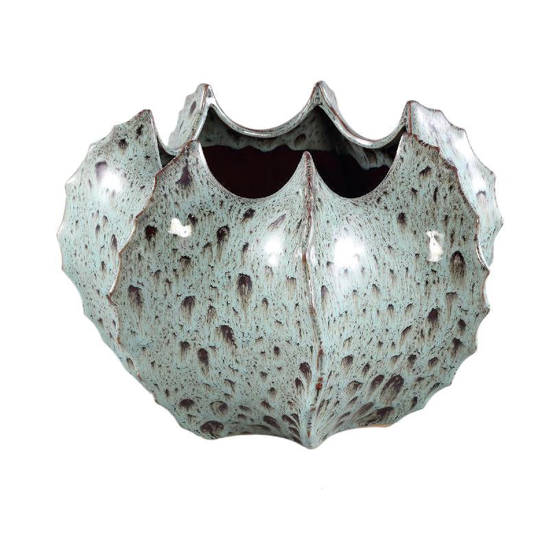 Emma - vaso in ceramica grigia con bordo appuntito a costine basso H20 - 716642