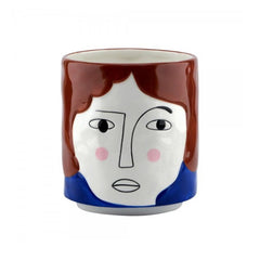 Vaso faccia capelli marroni | Vasi porta pianta a forma di viso - 017194