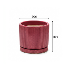 Vaso Glaze Righe Rotondo EDG in Terracotta Corallo H23 con Sottopiatto Integrato