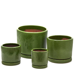 Vaso Glaze Rotondo EDG in Terracotta Verde H23 con Sottopiatto Integrato