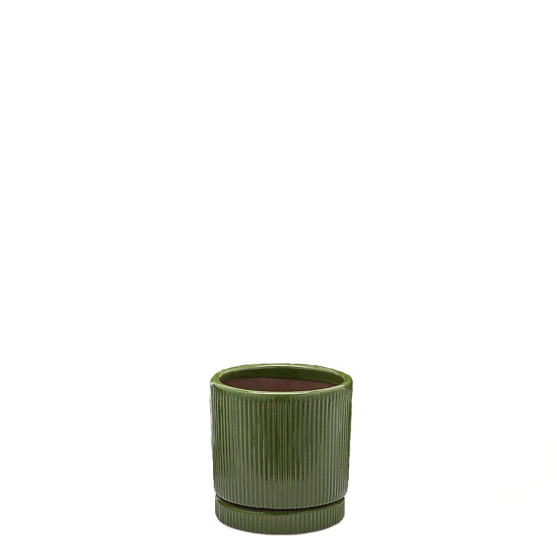 Vaso Glaze Rotondo EDG in Terracotta Verde H16 con Sottopiatto Integrato