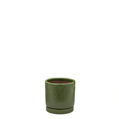 Vaso Glaze Rotondo EDG in Terracotta Verde H16 con Sottopiatto Integrato