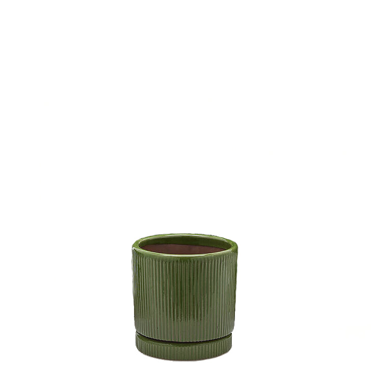 Vaso Glaze Rotondo EDG in Terracotta Verde H19 con Sottopiatto Integrato