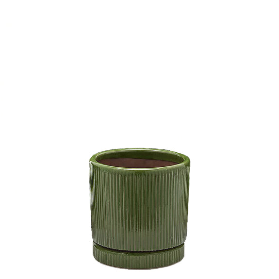 Vaso Glaze Rotondo EDG in Terracotta Verde H23 con Sottopiatto Integrato