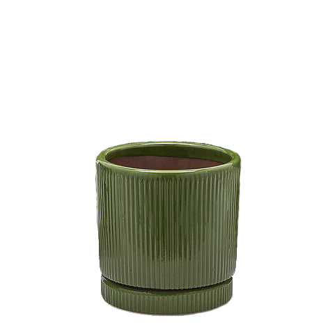 Vaso Glaze Rotondo EDG in Terracotta Verde H28 con Sottopiatto Integrato