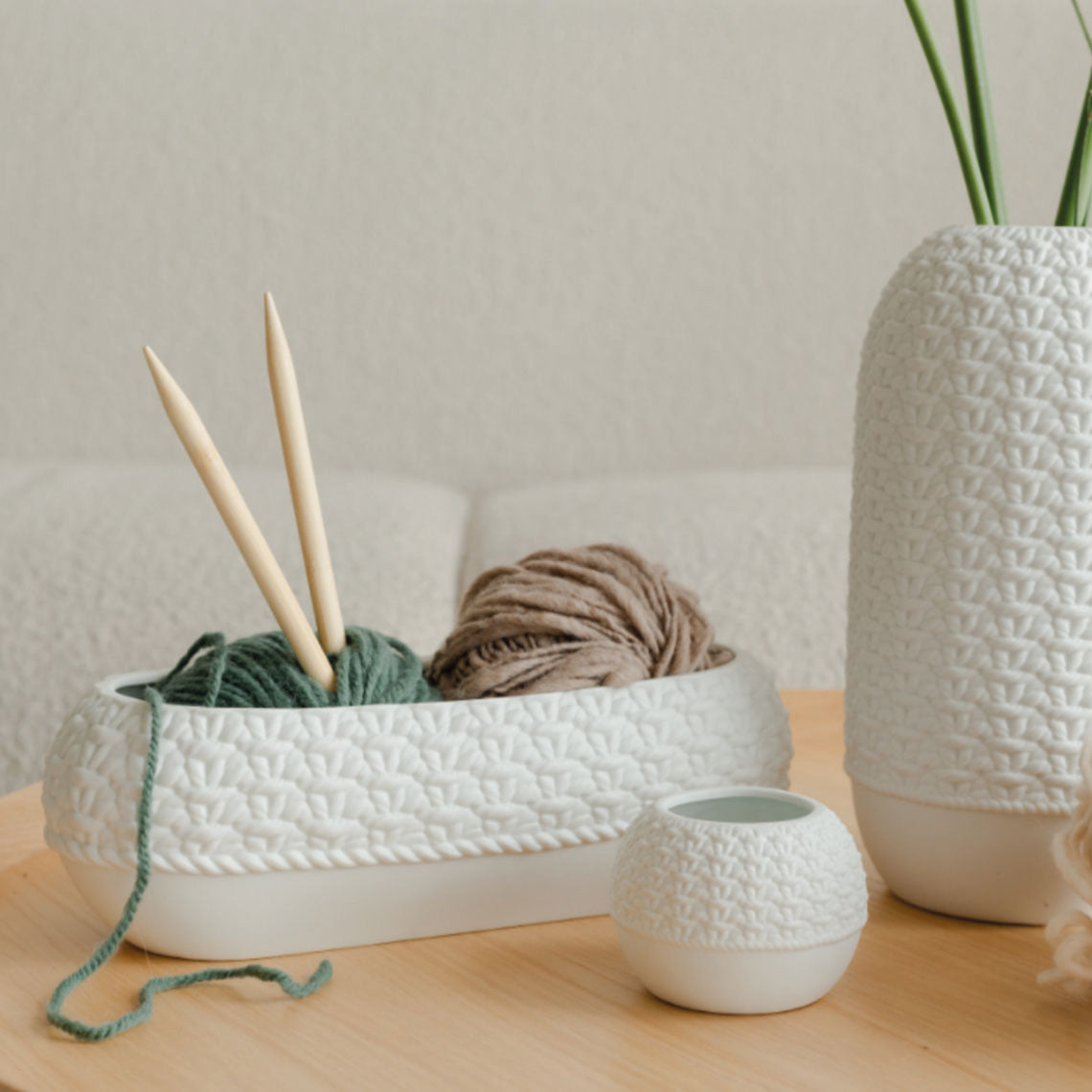 Vaso Basso Maglia H9 | Vasi di Design in Ceramica Bianca - 0017219