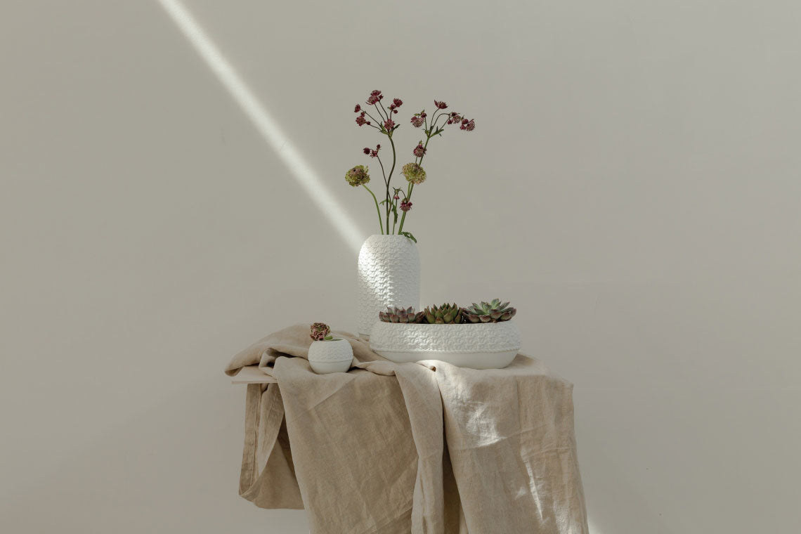 Vaso Alto Maglia H26 | Vasi di Desingn in Ceramica Bianca - 0017214